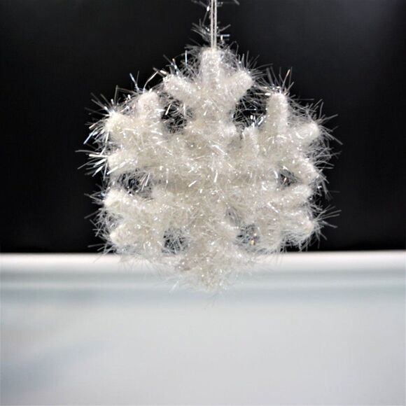 Frosted Snowflake And Snowball Feathered Tinsel Glittery Christmas Ornaments - Picture 7 of 7